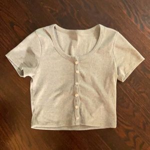 Cropped button up grey top
